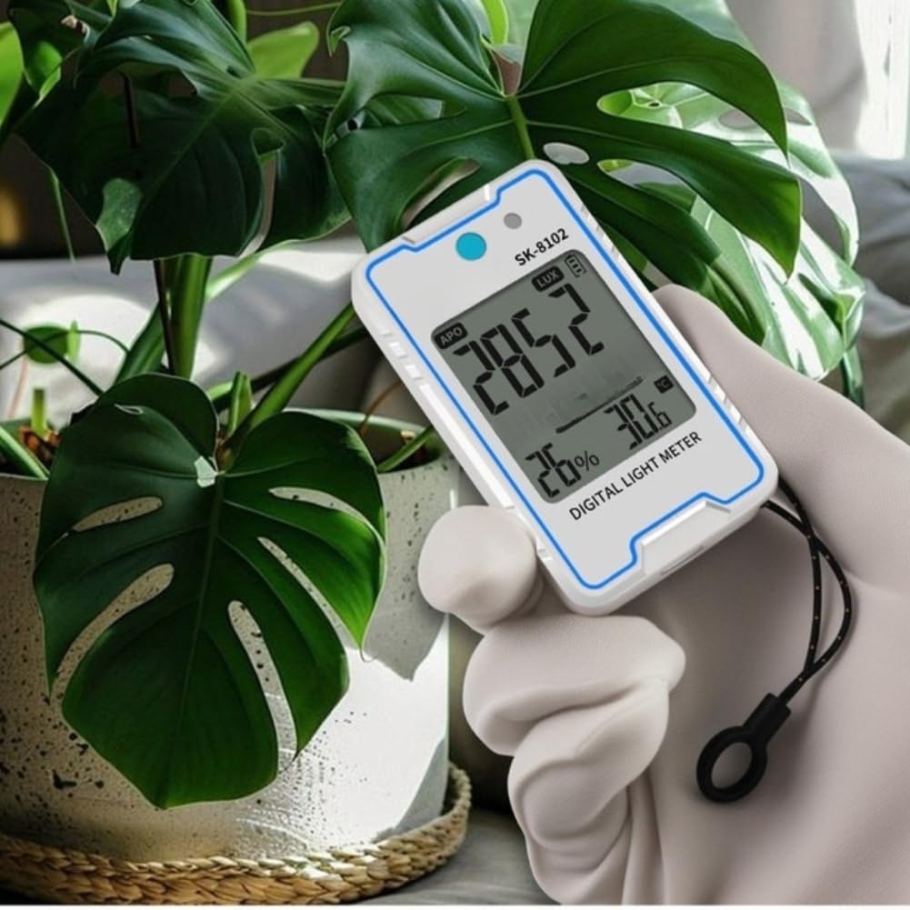 Beleuchtungsmessgerät mit stroboskopischem Flackertest, 0,1–999900 Lux-Bereich, Temperatur- und Feuchtigkeitsmonitor, One-Touch-Bewertung, tragbares Lichtmessgerät für industrielles Labor und (SK-8101