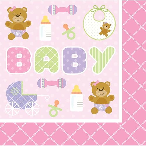 Creative Converting Baby Shower Teddy Baby Pink - Servilletas de papel de 3 capas para almuerzo