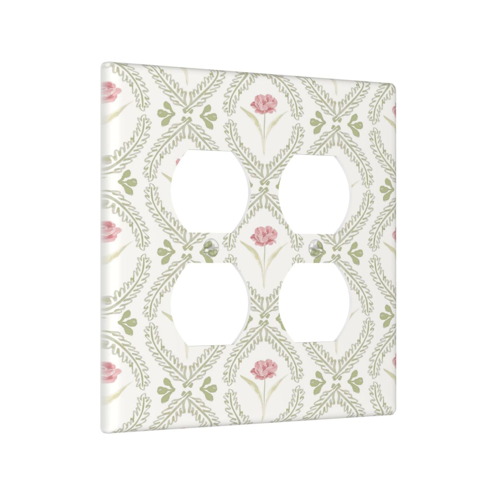 Yamxbfa Decorative Outlet Covers Vintage Green Botanical Elegant Floral 2 Gang Light Switch Cover Plate Double Duplex Wall Plates Electrical Switch Plate Covers for Bedroom Home Decor