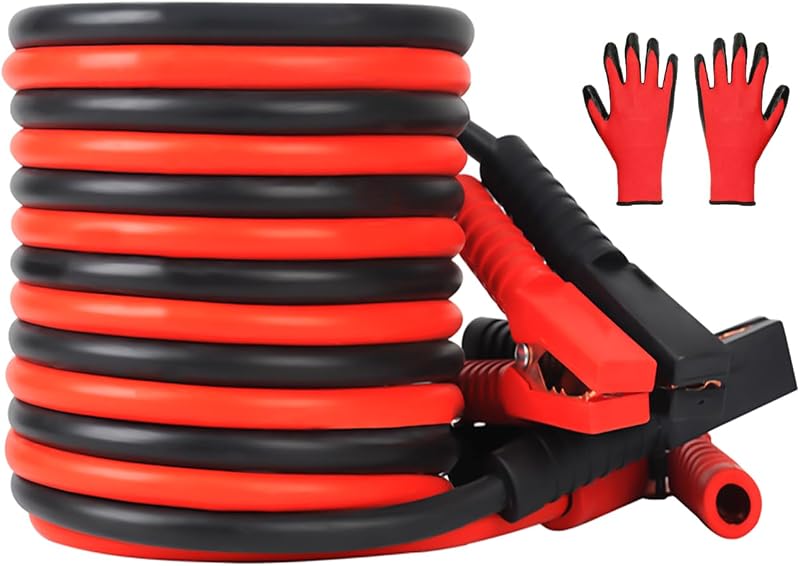 0 Gauge 20FT Jumper Cables, Heavy Duty Booster Cable for Car Van Truck, Commercial Grade Automotive Booster Cables for Jump Starting Dead or Weak Batteries,With Storage Bag & Gloves