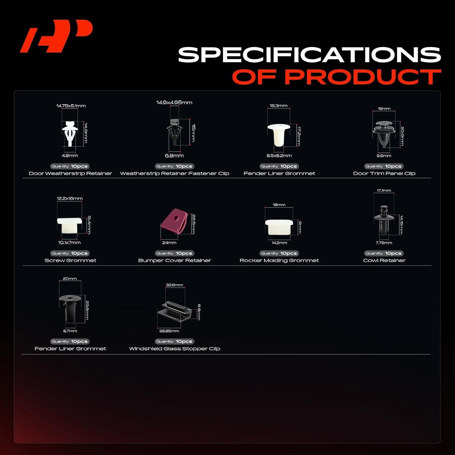 A-Premium 26 Sizes 47.84oz Bumper Fender Hood Retainer Clips Kit Compatible with Toyota Solara 04-08 Door Trim Weatherstrip Liner Car 260PCS Plastic Rivets Fasteners Push Retainer Kit, w/Removal Tool