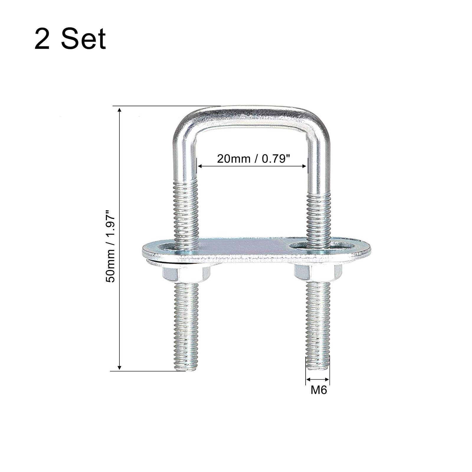 TOP-VIGOR 2 sets M6 Square U-Bolts, 20mm Inner Width 50mm Length Steel U-Bolts with Nut, Plate - Image 2