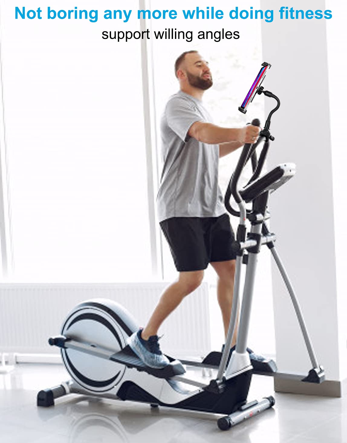 Support de tablette pour vélo d'appartement pour téléphone de 4,7 à 11" et iPad - Col de cygne - Support de tablette pour vélo d'appartement, tapis de course, guidon de poussette pour iPad Pro,