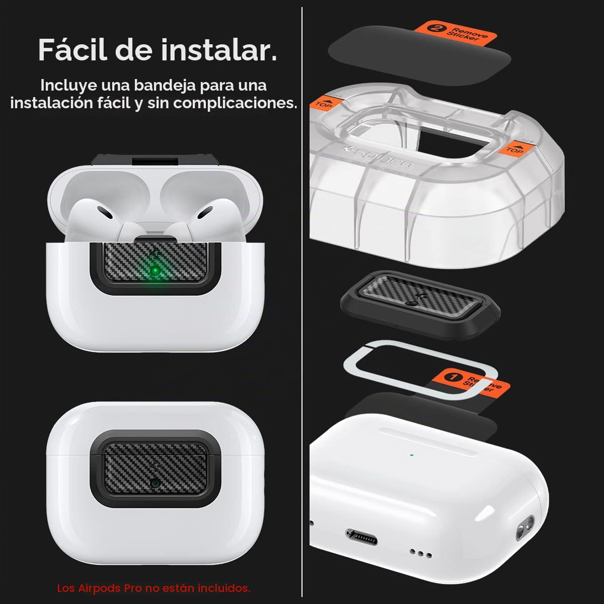 Spigen Lock Fit M [EZ FIT] Dispositivo de bloqueo compatible con AirPods Pro de 2ª generación, funda AirPods Pro con cordón [kit de instalación incluido] Funda de carga no incluida, luz