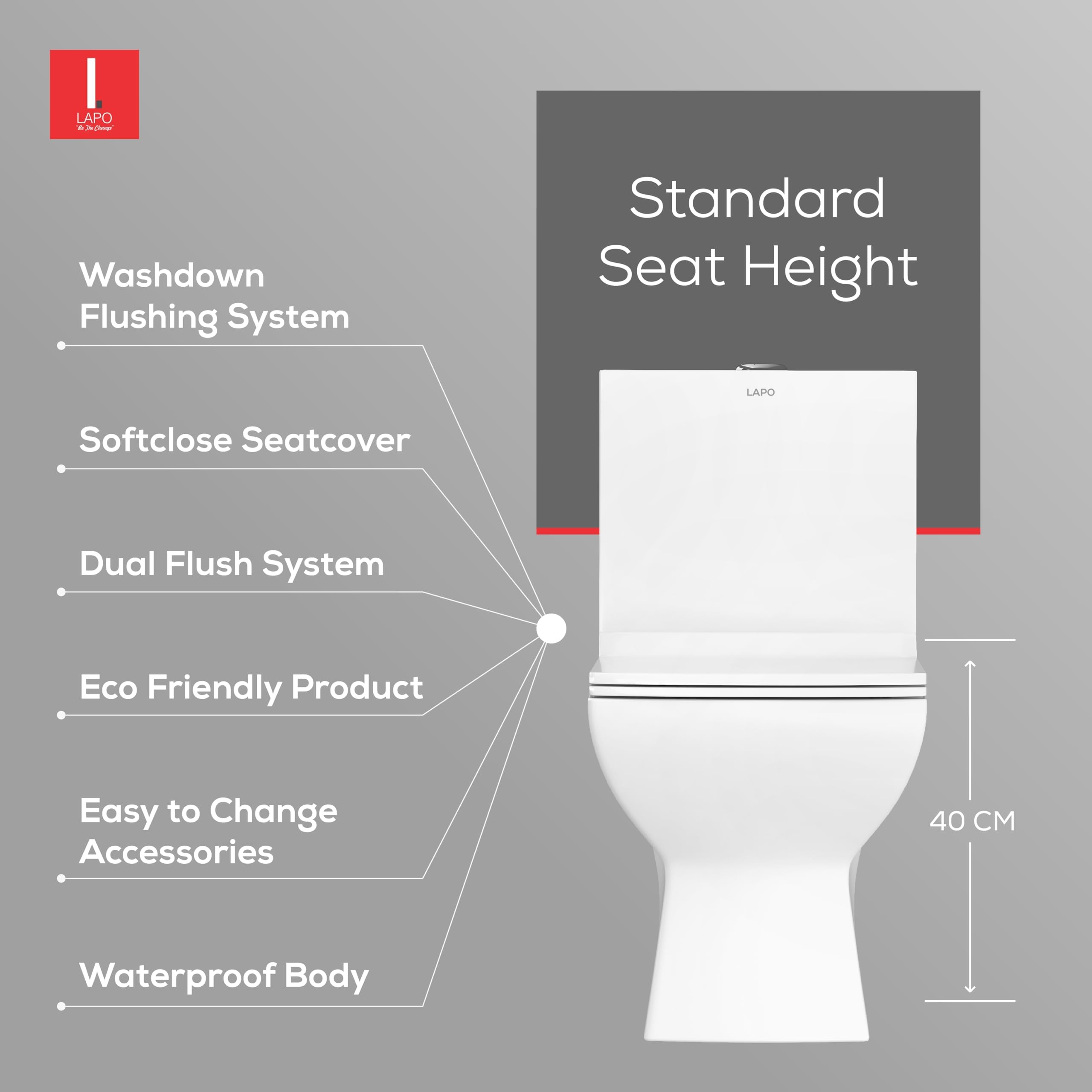 LAPO Ceramic European Toilet/Commode with Dual Flush Systems | Soft Close Toilet Seat | Floor Mounted | Water Saving | S Trap Outlet Clog Preventing Design | 10 Year Guarantee (White-9 Inch) – SDY