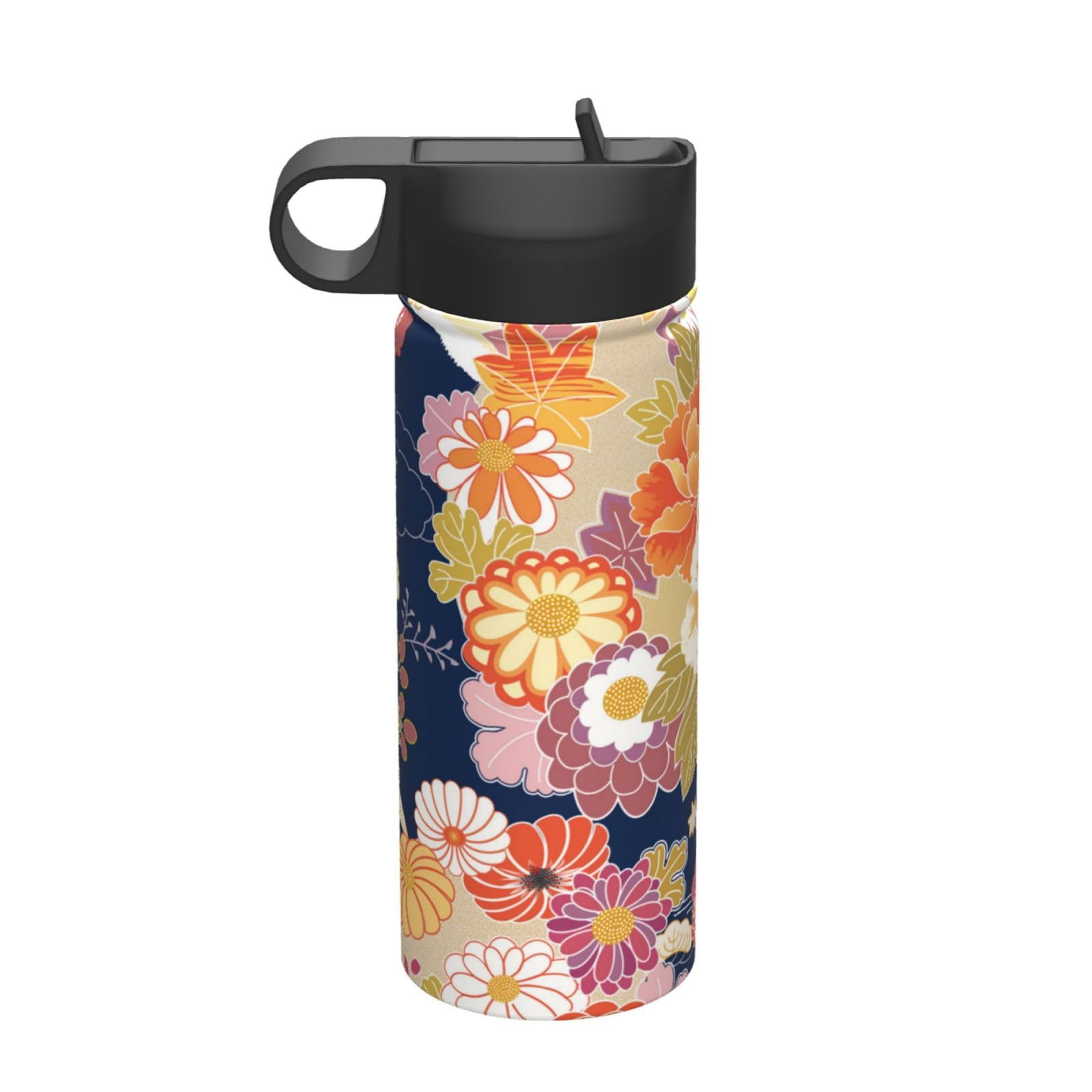 Amazon｜和柄 花 和風 水筒 スポーツボトル 魔法瓶 ステンレス 断熱