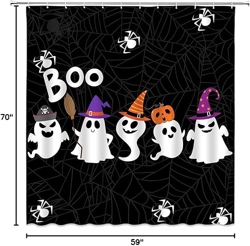 Miniatura 10 de Cortina de ducha de fantasmas de Halloween, fantasma, fantasma, espeluznante, divertida, espeluznante, calabaza, telaraña, noche de terror, mágica,