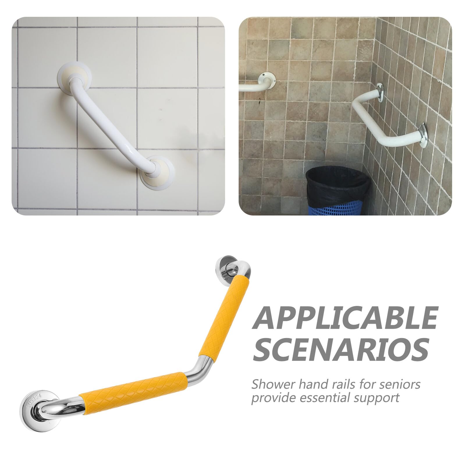 Barra de Apoyo para Baño de Acero Inoxidable con Recubrimiento Antideslizante de Silicona Amarilla Pasamanos Seguro para Personas Mayores Movilidad Reducida Instalación Rápida y
