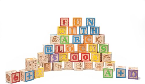 Miniatura 5 de inc. Bloques ABC de madera jumbo para el aprendizaje de niños pequeños, decoración de baby shower, alfabeto grabado y bloques de números para
