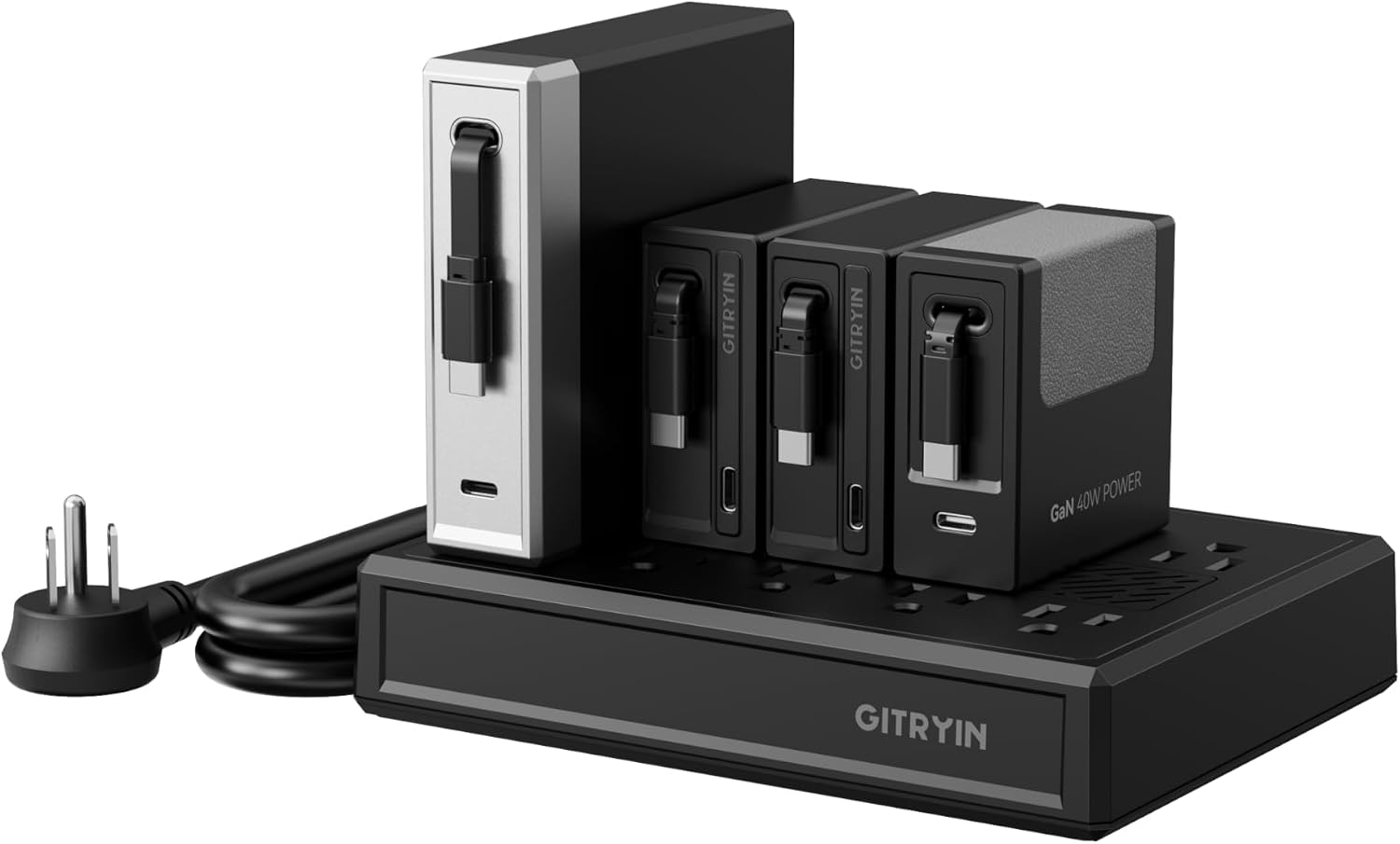 Gitryin Laptop Charging Station, 140W, 2 * 65W, 40W Retractable USB C Chargers, 8 Type C Ports with Cooling Power Strip, 310W Charging Hub