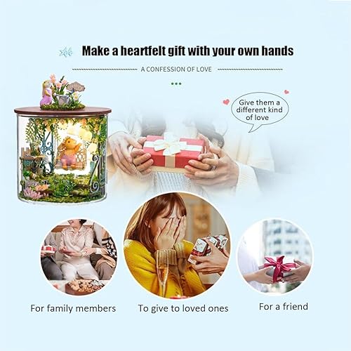 Miniatura 4 de Kit de casa de muñecas en miniatura y muebles, modelo de casa de muñecas en 3D con cubierta a prueba de polvo y LED, idea creativa de habitación, el