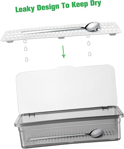 Miniatura 9 de Cabilock Organizador de utensilios para encimera con tapa, bandeja de cubiertos para cajón, soporte para palillos, bandejas para cubiertos, bandejas