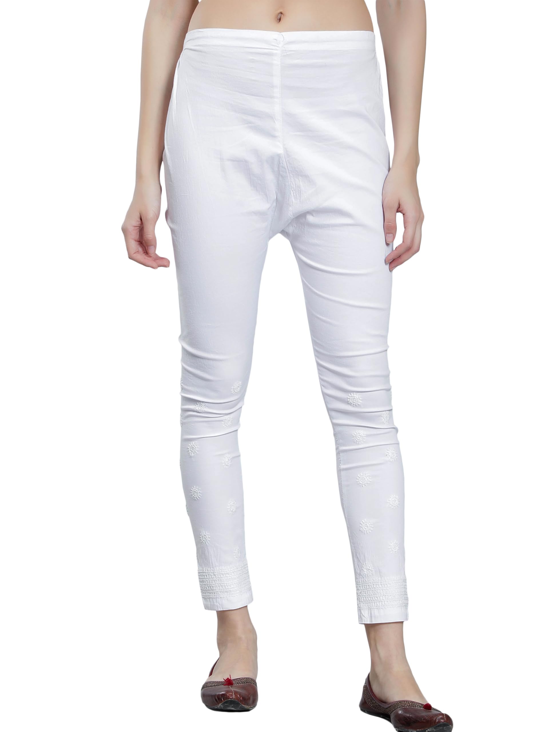 seva chikan Hand Embroidered Lucknowi Chikankari Regular Straight White Trouser Palazzo for Women SCL11026-picture-34