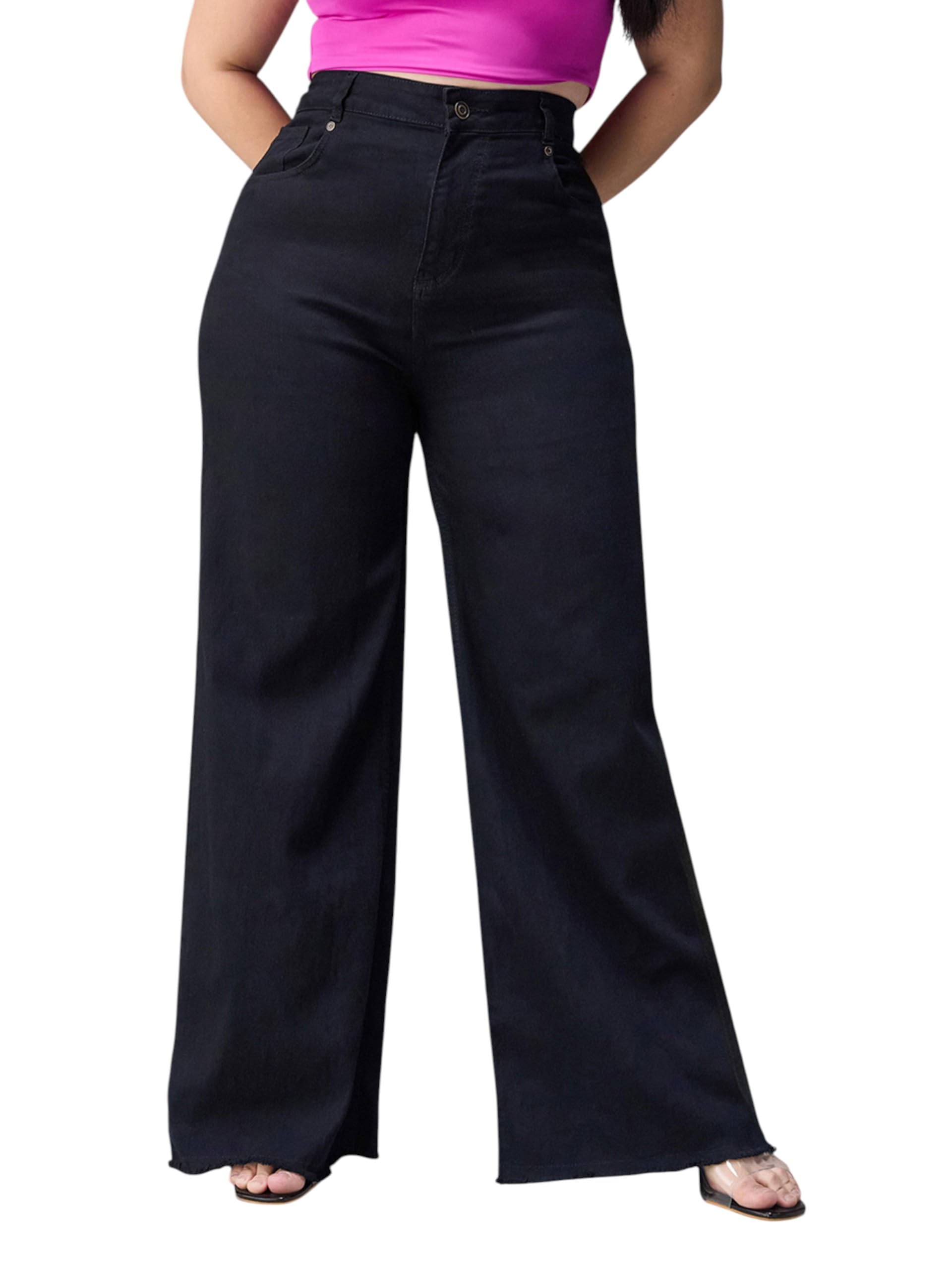 miss chase a+ Women's High Rise Regular-Length Stretchable Wide Leg Denim Jeans-picture-27