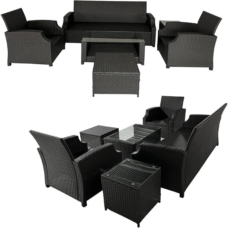 Image of 6PCS Outdoor Patio Furniture Sets,Garden Conversation Wicker Sofa Set,and Patio Sectional Furniture Sofa Set with Coffee Table for Lawn, Backyard, and Poolside (Black and Offwhite)