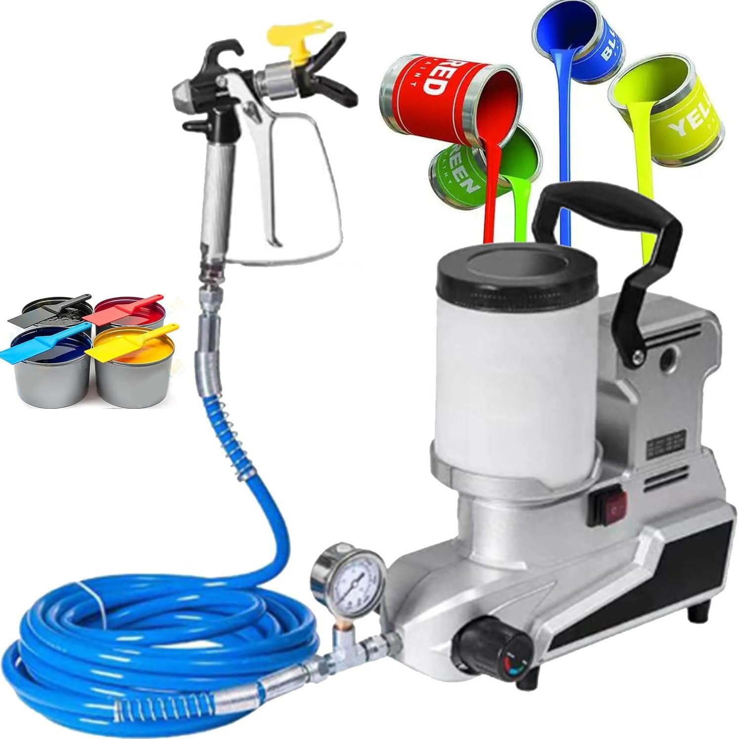 Pulvérisateur de peinture sans air 1600W avec trémie de 2L et tuyau 5m