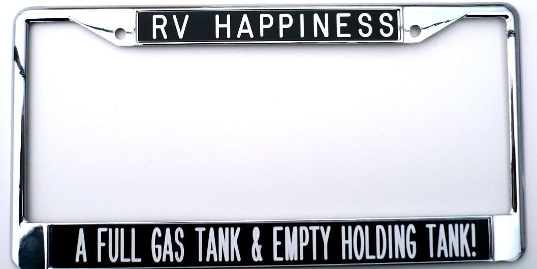 License Plate Frame - RV Happiness - Black Background
