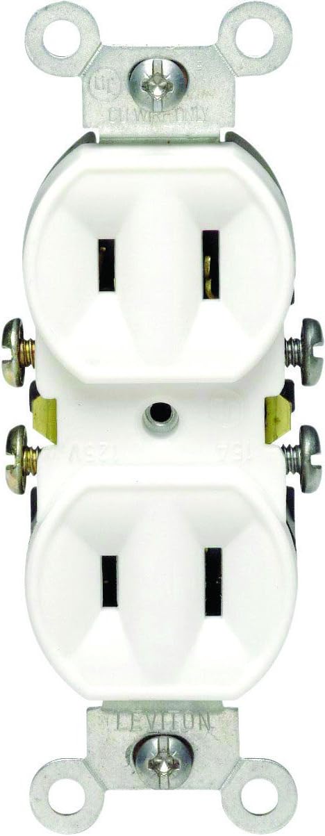 Leviton 223-W 15 Amp, 125 Volt, Duplex Receptacle, Residential Grade, Non-Grounded, White