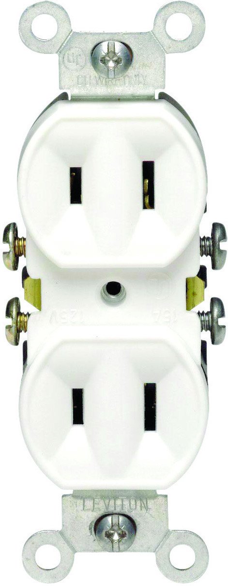 Leviton 223-W 15 Amp, 125V, Duplex Receptacle, Residential Grade, Non-Grounded, White, 10-Packwhite