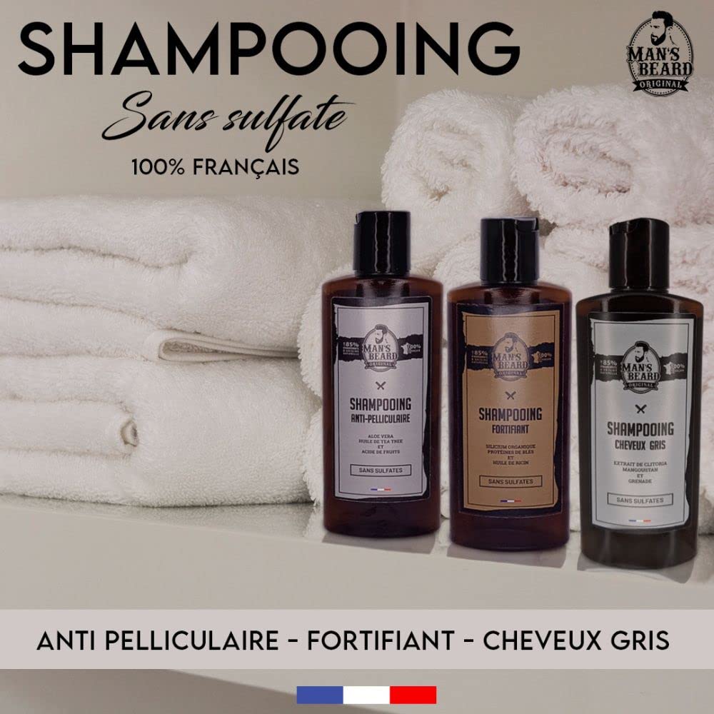Man's Beard | Shampoing barbe, Produit nettoyant visage homme | Soin de la barbe | Usage quotidien | Ingrédients d'origine naturelle - Huile de Ricin | 150 ml | 100% Fabrication française