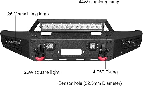 Miniatura 22 de Vijay - Parachoques delantero con textura negra con placa de cabrestante y 5 luces LED y 2 anillos en D de 4.75 T para Tacoma 2005-2015