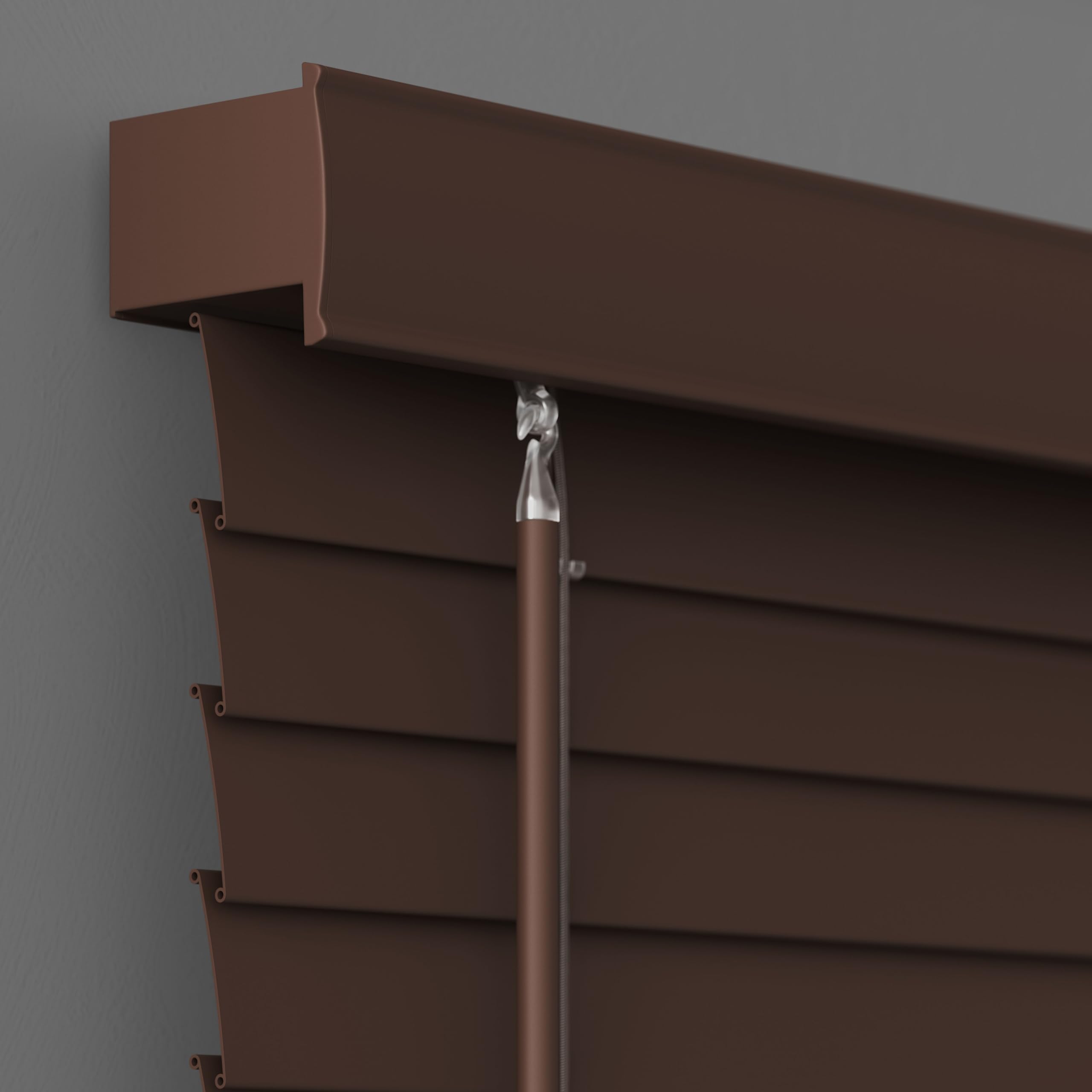 2 Inch Cordless Room Darkening Faux Wood Blind - 18" W x 48" L - Walnut, Over 1,000 Custom Sizes Starting at 18.97, Inside or Outside Mount, Venetian Shades for Interior Windows by Lumino