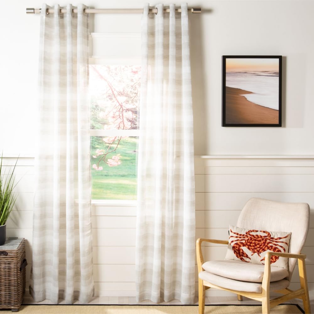 SAFAVIEH Home Curtain Liberty Assorted Beige Semi-Sheer 52" x 84" Grommet Window Drape Panel