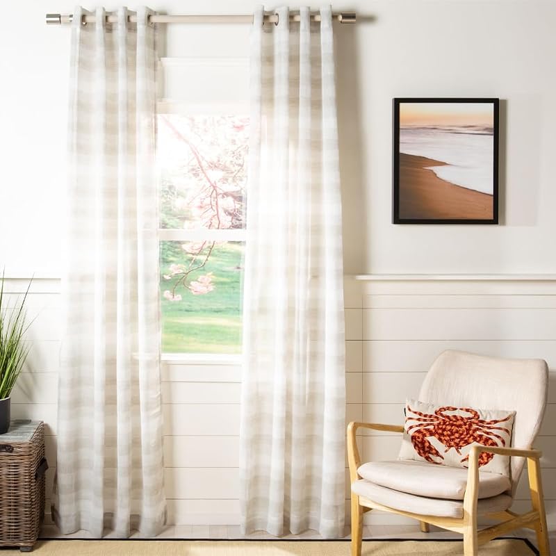 SAFAVIEH Home Curtain Liberty Assorted Beige Semi-Sheer 52" x 96" Grommet Window Drape Panel
