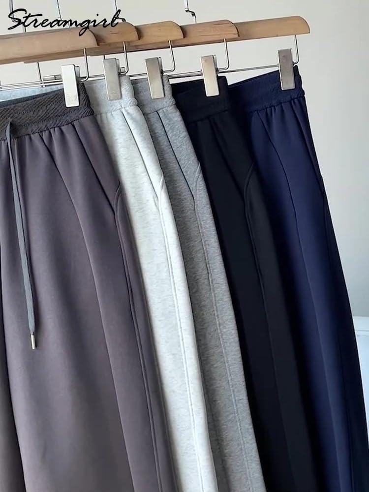 Fleece Sweatpants for Women Winter High Waist Velvet Joggers Straight Trousers Female Autumn Wide Leg Pants