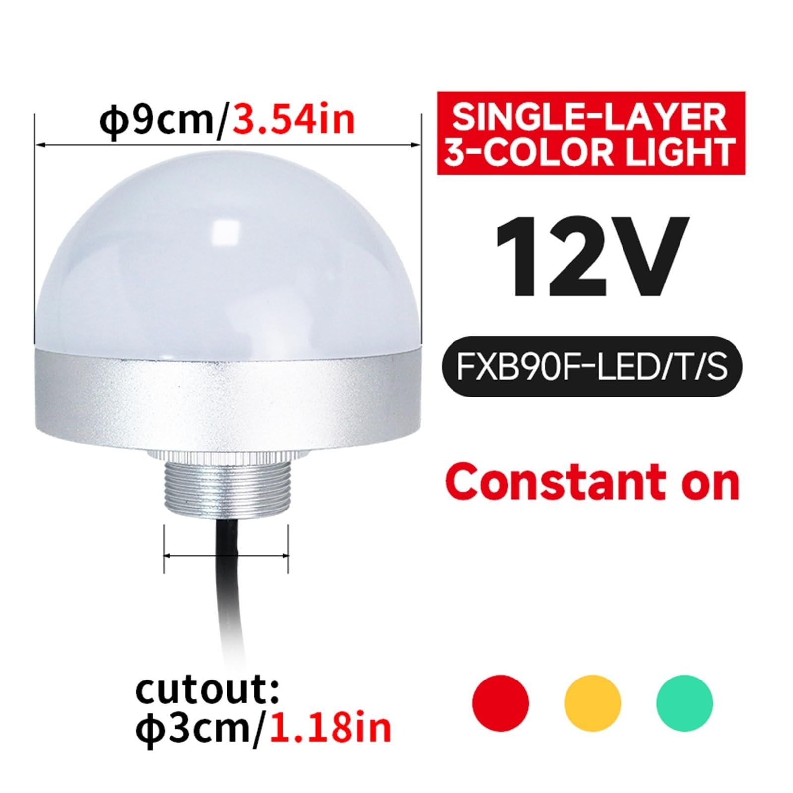 Luz de advertencia de señal tricolor LED de 90 mm, 12 V, 24 V, impermeable, lámpara de precaución industrial para máquina herramienta, equipo de fresado de torno
