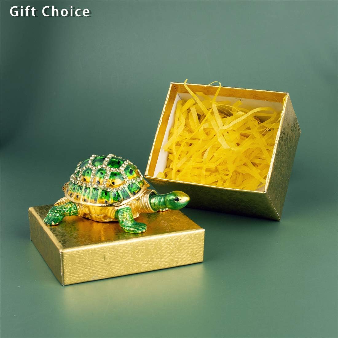 YU FENG Green Turtle Jewelry Trinket Boxes Hinged,Crystal Bejeweled Turtle Animal Figurines Collectible,Tortoise Lover Gifts - Image 7