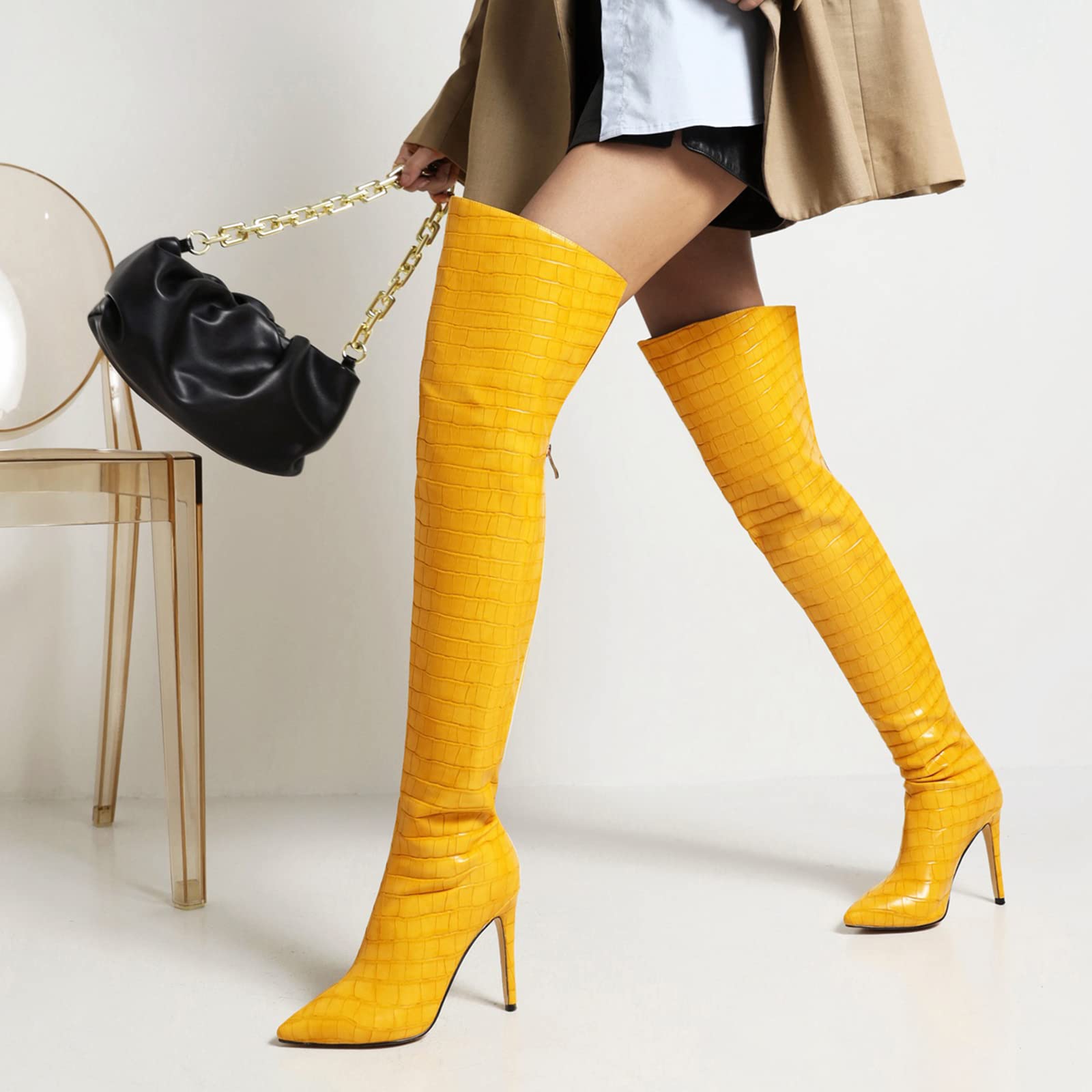 Lizoleor Botas Hasta el Muslo de Mujer Puntiagudos Invierno
