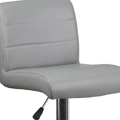 Miniatura 9 de Flash Furniture Marietta - Juego de 2 taburetes de bar contemporáneos de vinilo gris con altura ajustable con asiento enrollado y base cromada