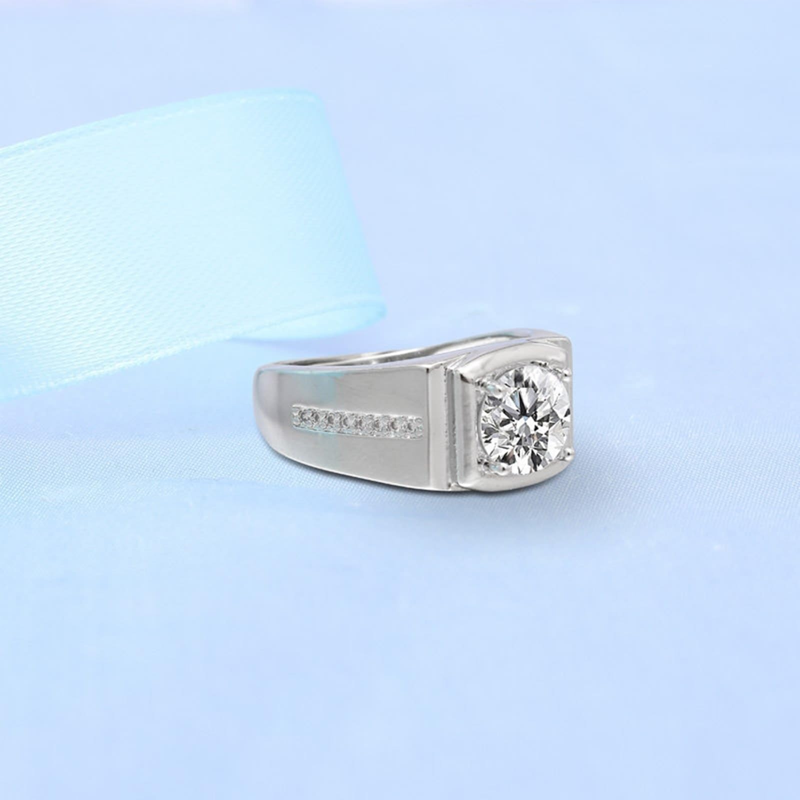 Męska obrączka ślubna białe złoto pierścionki dla kobiet 18K diament laboratoryjny 4 zęby z cyrkonią rozmiar N 1/2 moda dla dziadka biżuteria ślubna