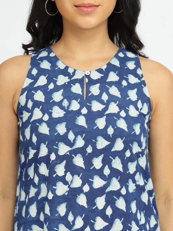 Image of Pink Fort Women Casual Dress | Cotton Fit & Flare Sleeveless Round Neck Midi | Breathable Fabric with Pockets for Summer