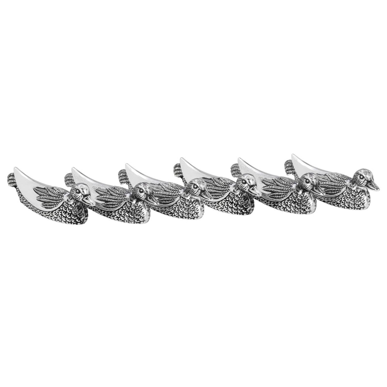 Messerbänkchen Set 6-teilig in Entenform - antik versilberte Messerablagen für Tischkultur, dekorative Besteckablagen für Festliche Tafeln, Dinnerabende und Klassische Tischdekoration