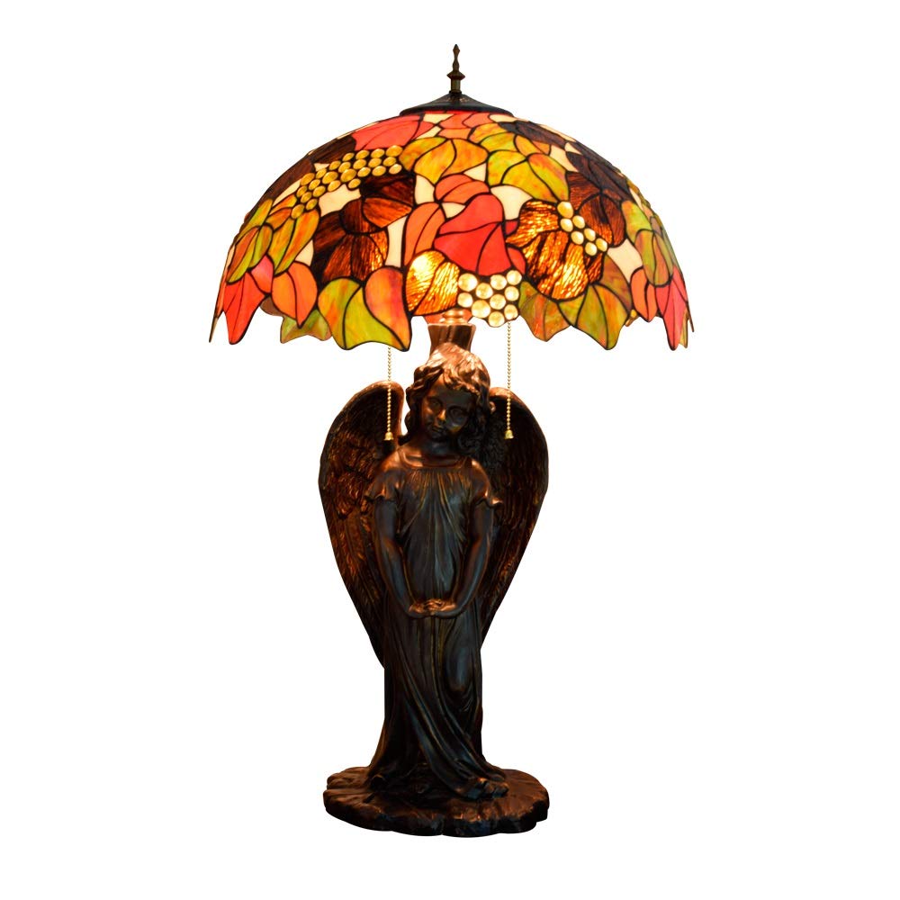 Aioneer Tiffany Beautiful Leaves Glass Desk Lamp Angel Lamp Holder For Hotels Bars Restaurants Study Living Room Bedroom Room