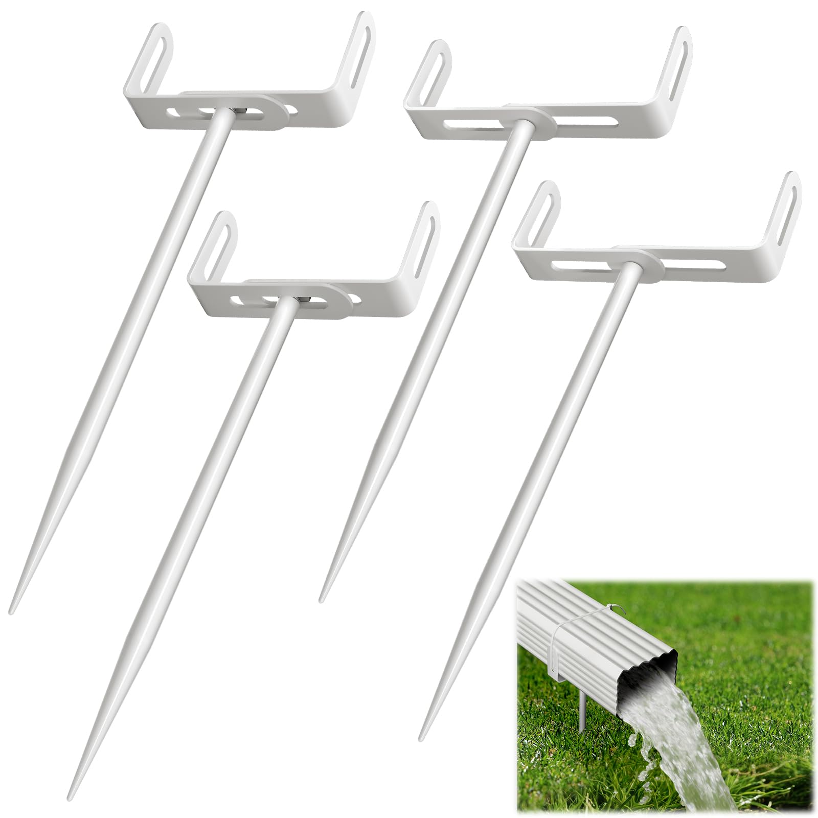 Downspout Bracket,Heavy Duty Size-Adjustable Storm-Proof Downpipe Bracket with Rust-Resistant Coating-Solid Iron Construction,Stable Support,Easy Install,for Lawn,Yard &amp; Industrial Use (4 Pack White)