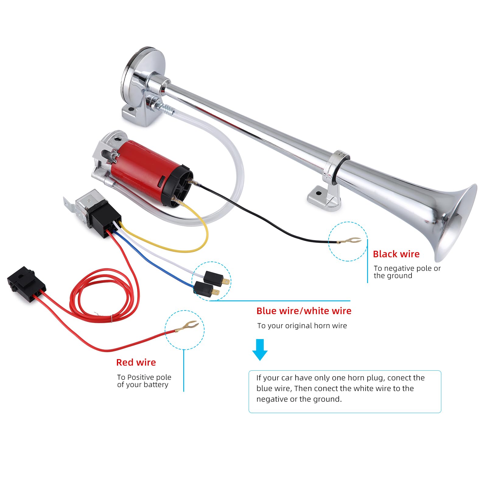 Rupse Klaxon Camion 12V 450mm Longueur Trompette Corne 150db 12V Haut Parleur de Voiture Camions Motos et SUV