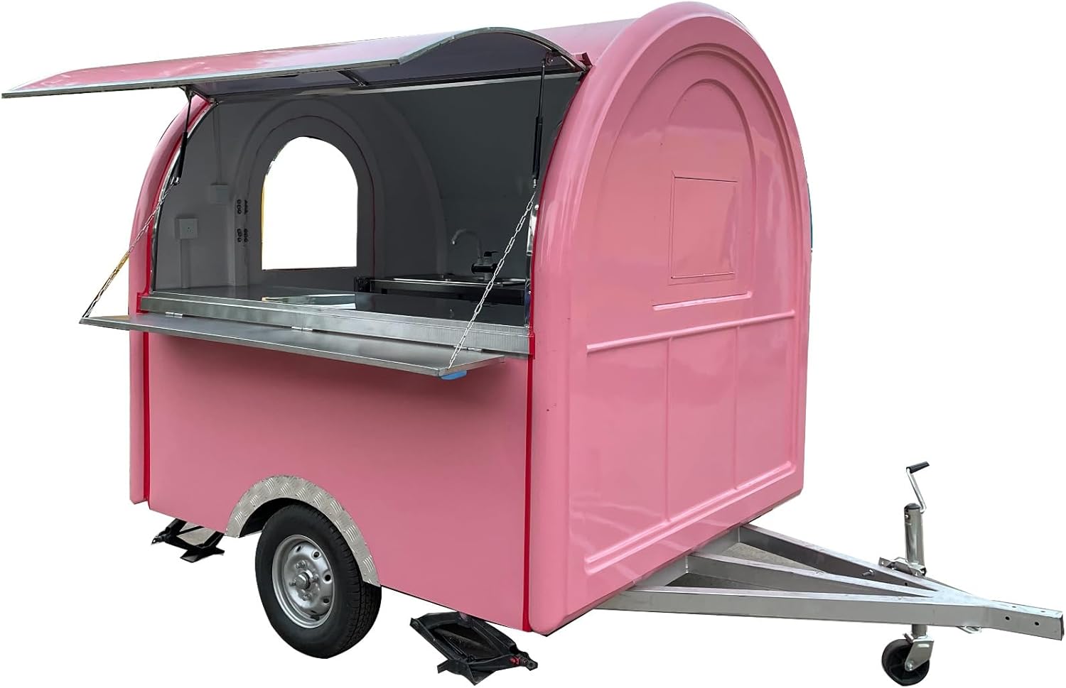 14FT Round Food Trailer for Sale, Mini Mobile Food Cart Trailer Fully Equipped for Hot Dog Coffee Ice Cream Taco Pizza Hamburgers Concession Vending