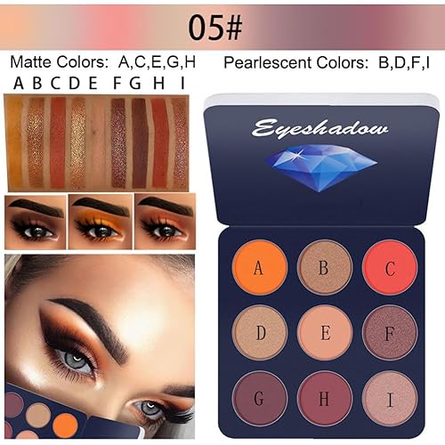 Miniatura 6 de Paquete de 5 paletas de maquillaje de sombra de ojos de 9 colores, paleta de sombra de ojos altamente pigmentada, polvo de sombra de ojos con