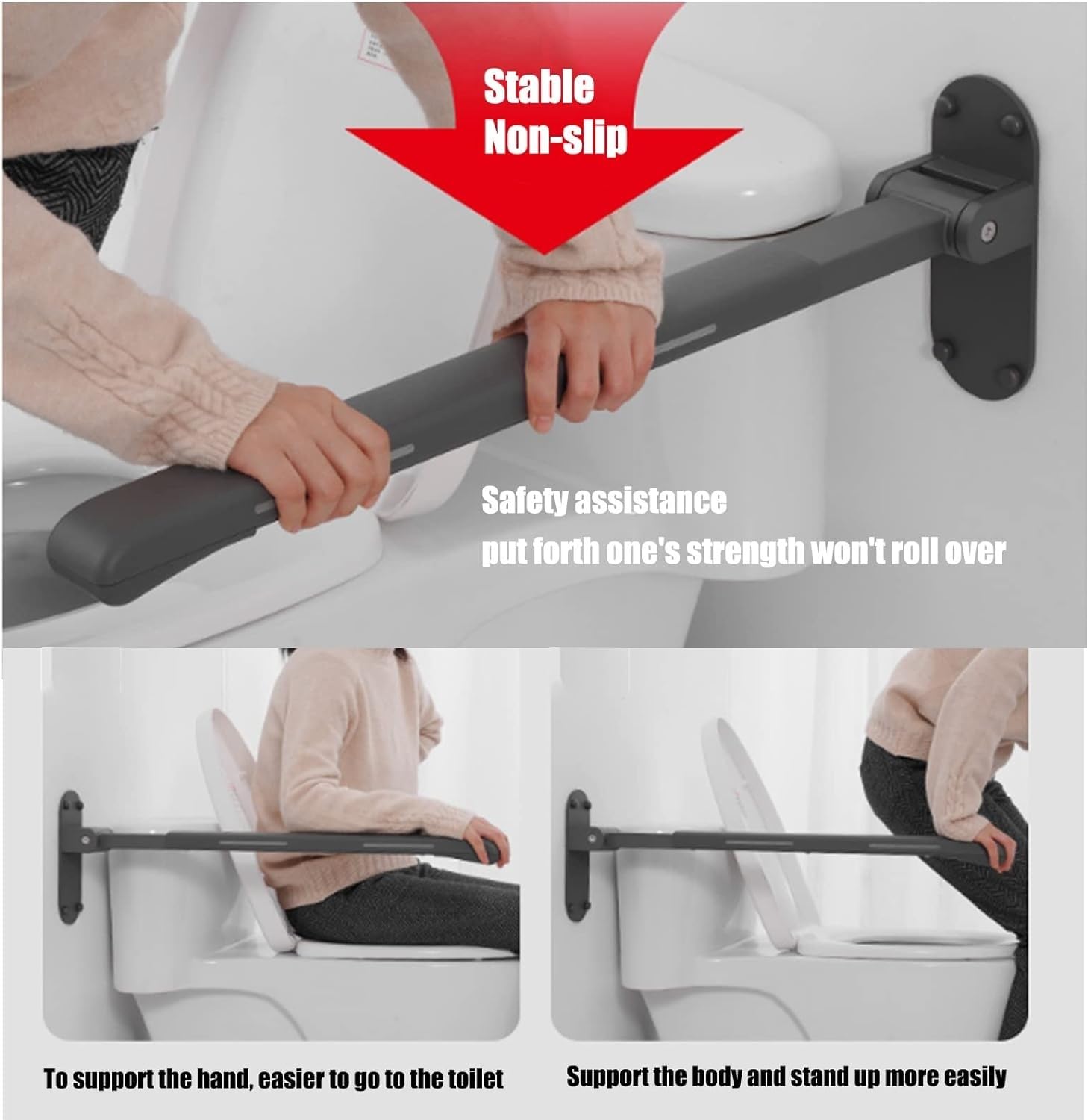 Barra De Agarre for Inodoro Plegable Abatible Hacia Arriba, Soporte De Seguridad Montado En La Pared, Asistencia De Equilibrio Antideslizante, Manija De Ducha De Baño Con Indicadores