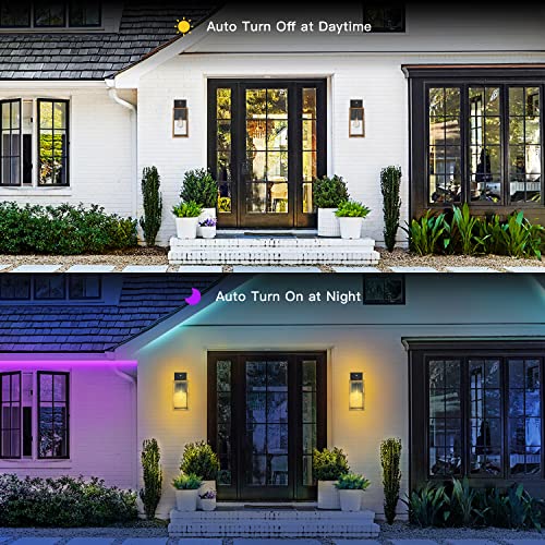 Lintem Porch Lights With Gfci Outlet, Industrial Outdoor Wall Mount Light Fixture Exterior With Rustic Wood Finish Dusk To Dawn Waterproof Wall Lantern For House Garage Doorway, Bulb Not Included #TOP3