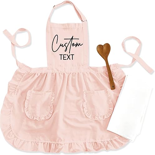 Miniatura 5 de TEEAMORE Delantal con volantes personalizados para cocina, cocción, parrilla, limpieza, disfraz de criada, delantal retro con bolsillos