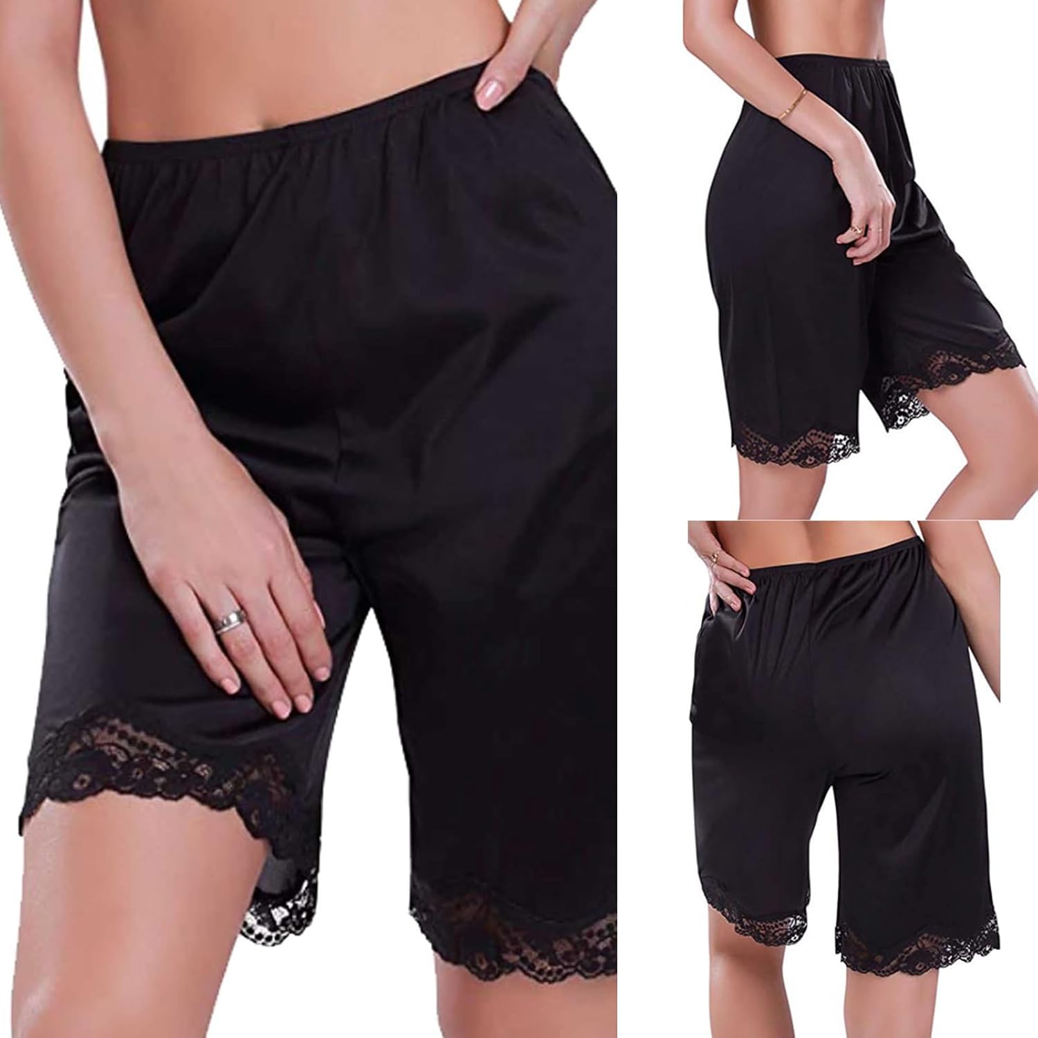 Women Culotte Half Slips Satin Bloomer Pettipants Under Dresses Lace Trim Pants Elastic Waist Liner Slip Shorts - Image 5