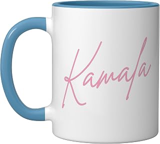 Kamala Harris 2024 President Cursive Script Womens Pink Ceramic Mug, Blue/White