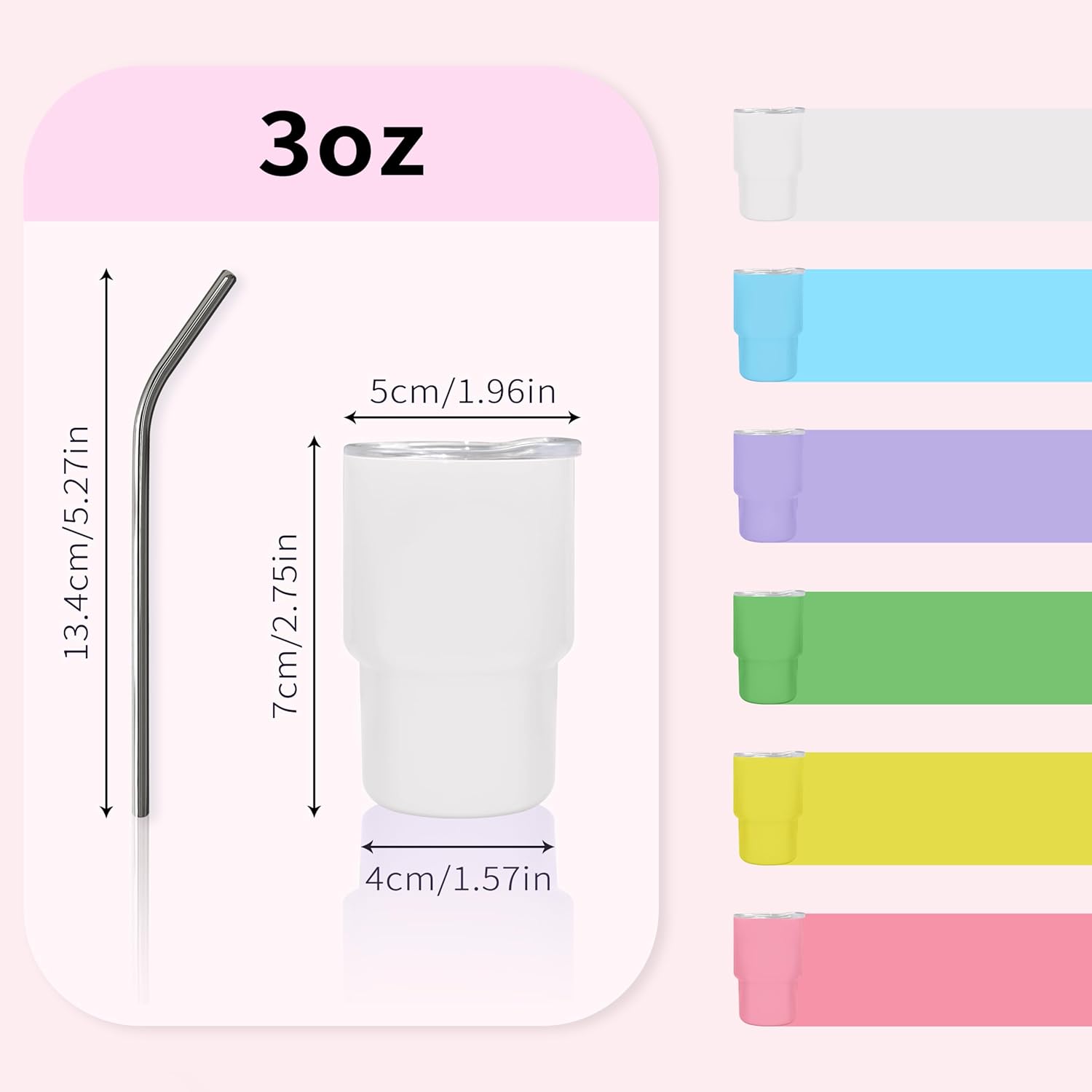 JUSONEY 3oz Mini Tumbler Shot Glass with Straw and Lid,Sublimation Shot Glasses Tumblers Set Stainless Steel Double Wall Vacuum Insulated Shot Glass for Party Wedding BarCocktail Coffee - Image 2