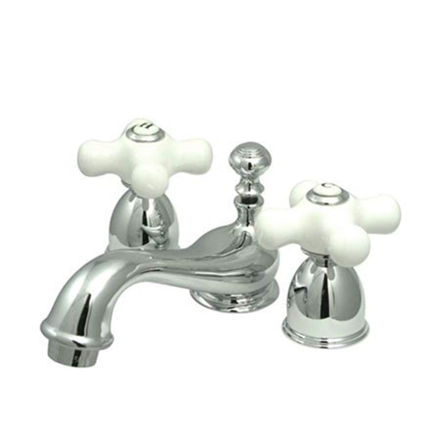 Kingston Brass KS3951PX Restoration Mini Widespread Lavatory Faucet with Porcelain Cross Handle Polished Chrome 4-Inch Adjustable Center