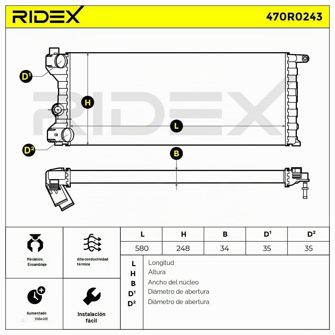 RIDEX 470R0243 Radiador refrigeración del motor Compatible con FIAT Panda Hatchback 141