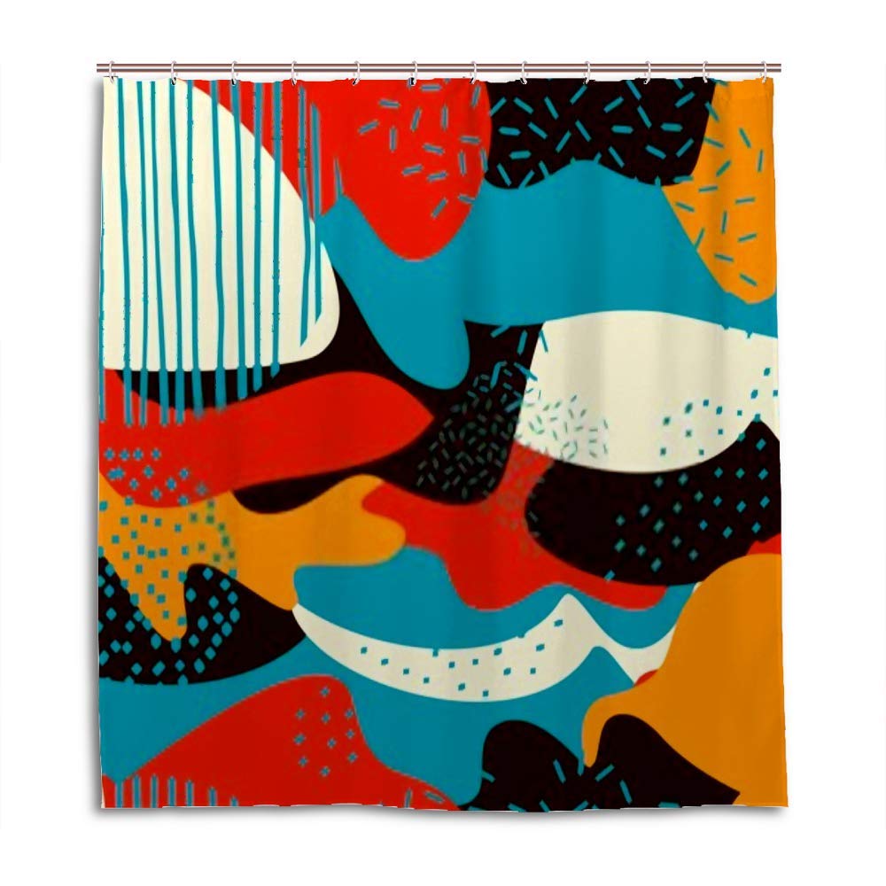 Rideau de douche polyester pop art 180x180 cm avec crochets en C lavable